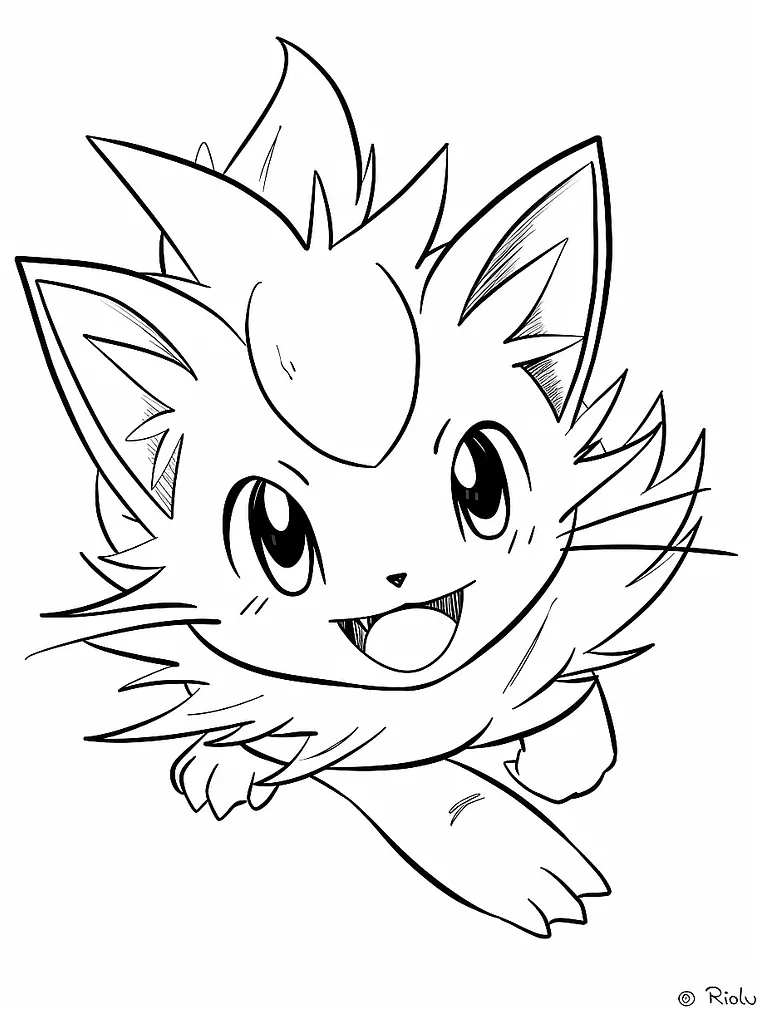 Playful Riolu Pokemon Coloring Page 3