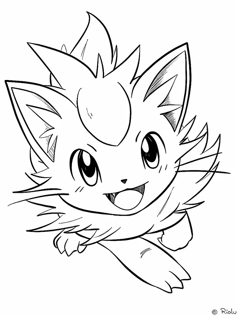 Playful Riolu Pokemon Coloring Page 2