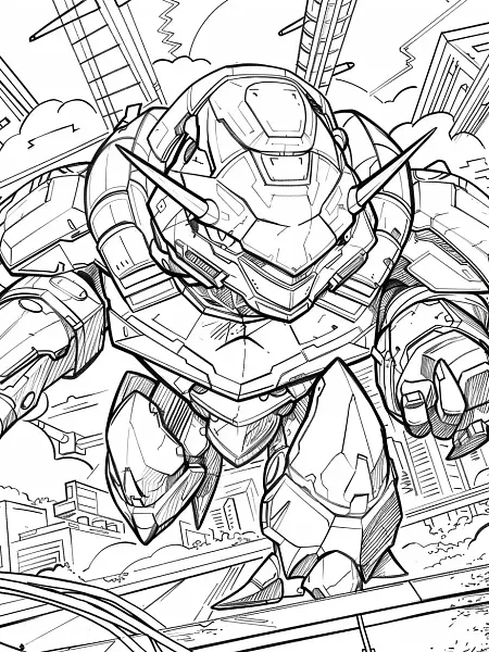 Fierce Metagross in Futuristic City Coloring Page - 3