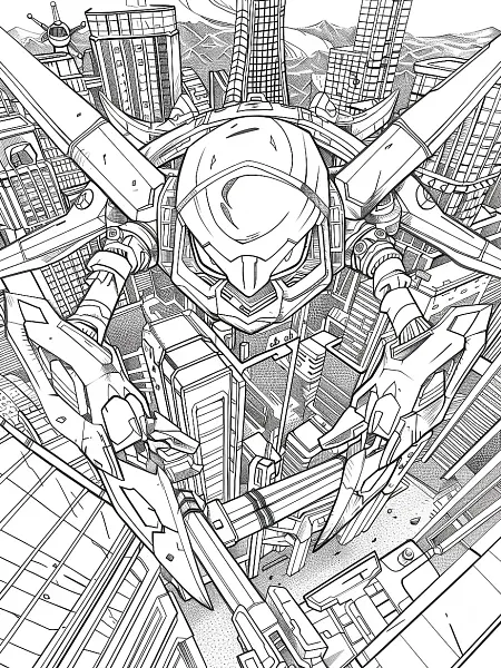 Fierce Metagross in Futuristic City Coloring Page - 1