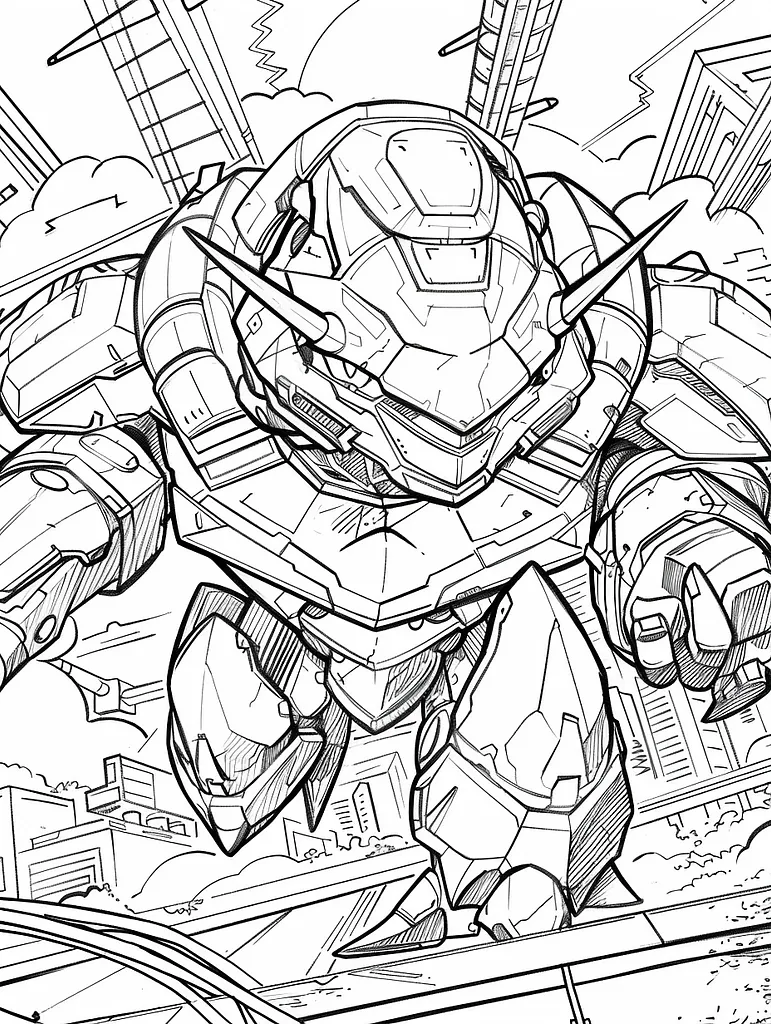 Fierce Metagross in Futuristic City Coloring Page 4