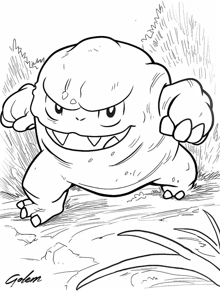 Playful Golem Pokemon Coloring Page 2