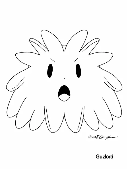 Surprised Guzzlord: A Whimsical Pokémon Coloring Page - 1