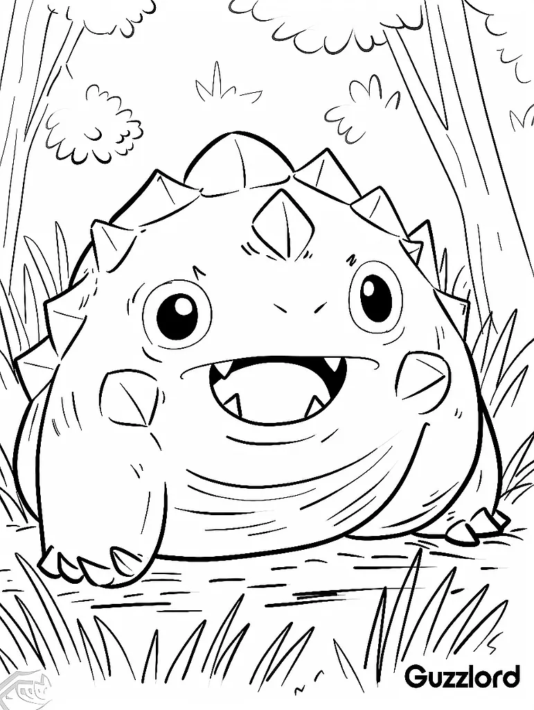 Surprised Guzzlord: A Whimsical Pokémon Coloring Page