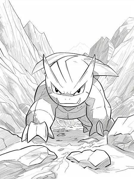 Geodude Pokemon in Rocky Mountains Coloring Page - 2