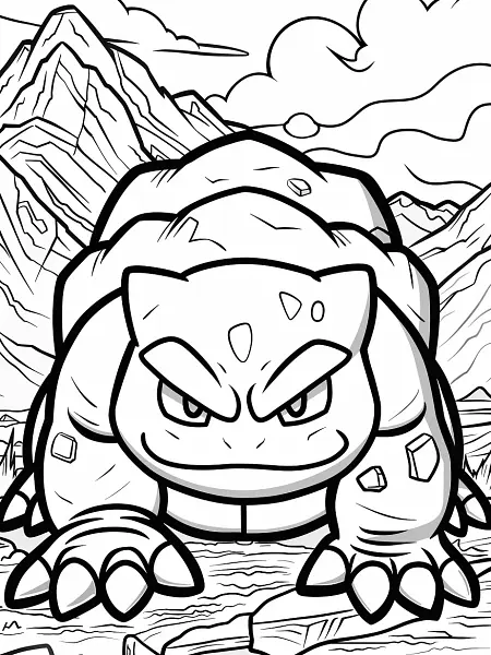 Geodude Pokemon in Rocky Mountains Coloring Page - 3