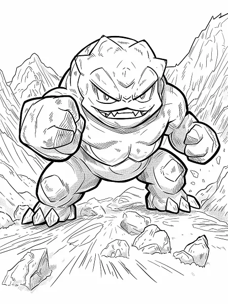 Geodude Pokemon in Rocky Mountains Coloring Page - 1