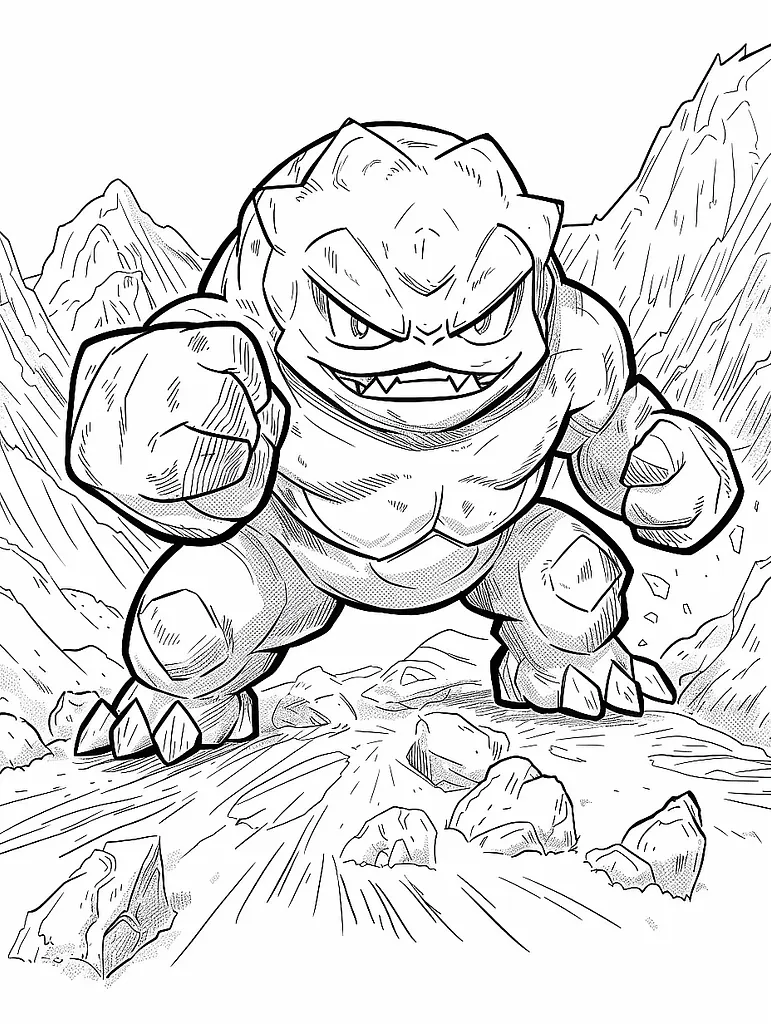 Geodude Pokemon in Rocky Mountains Coloring Page 2