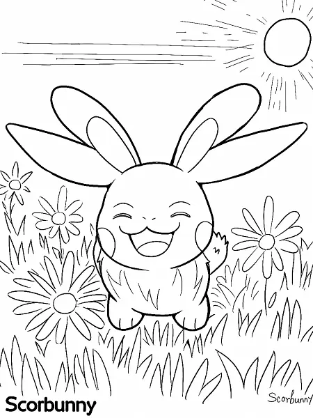 Joyful Scorbunny in a Sunny Meadow