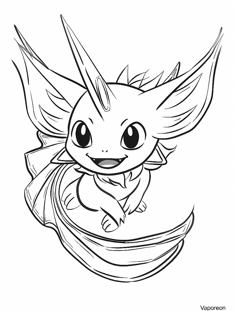 Playful Vaporeon Coloring Page 2