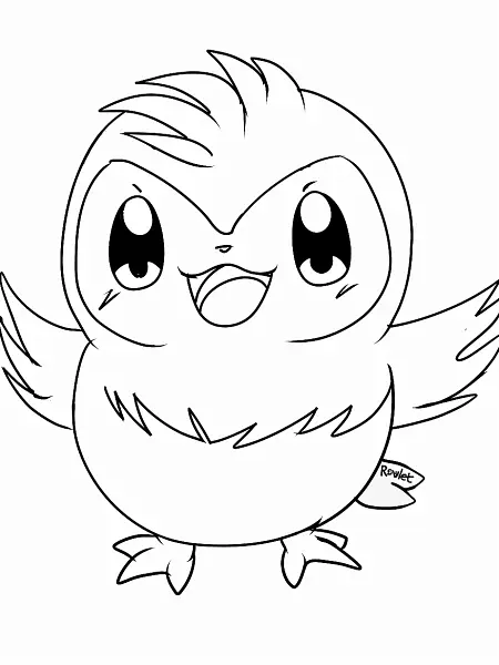 Cheerful Rowlet Pokemon Coloring Page - 2