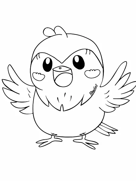 Cheerful Rowlet Pokemon Coloring Page - 3