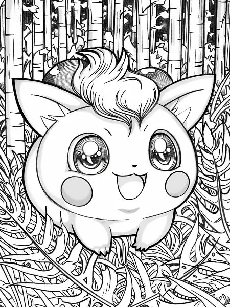 Jigglypuff Pokemon in a Whimsical Forest Coloring Page - 2