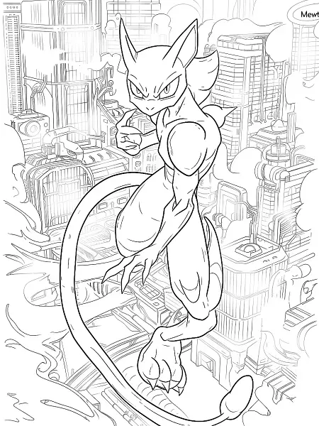 Mewtwo in a Futuristic Cityscape - 1