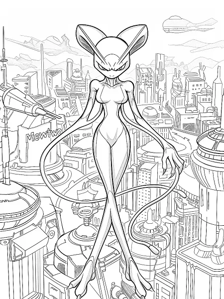 Mewtwo in a Futuristic Cityscape - 0