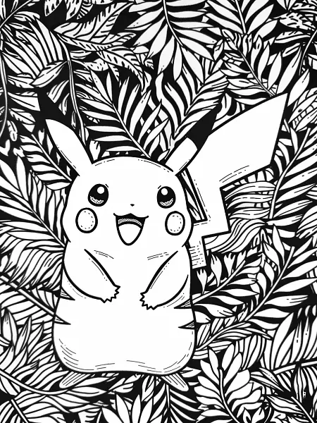 Happy Pikachu in the Forest Coloring Page - 3