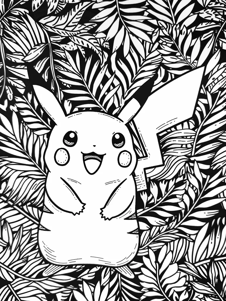 Happy Pikachu in the Forest Coloring Page 4