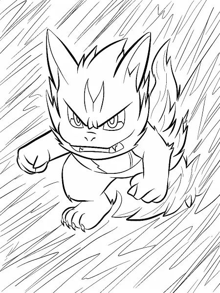 Incineroar Coloring Page with Fiery Background - 0