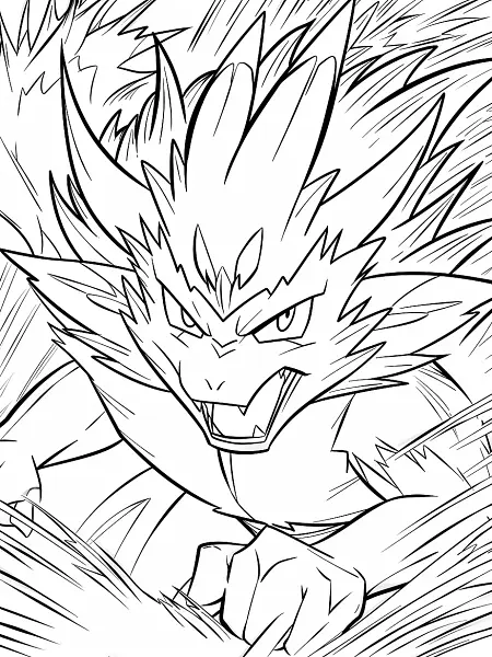 Incineroar Coloring Page with Fiery Background - 2