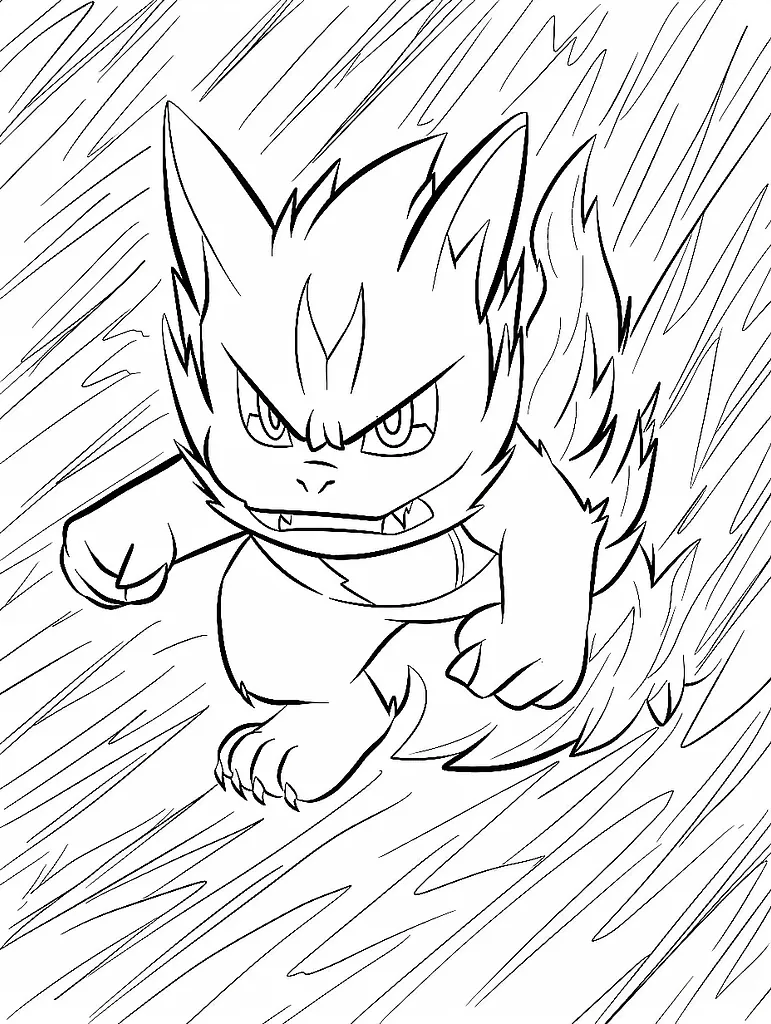 Incineroar Coloring Page with Fiery Background