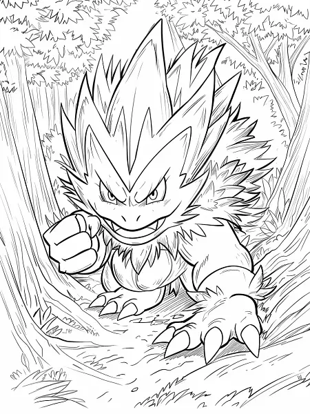 Fierce Zygarde in Forest - Clean Line Art Coloring Page - 3