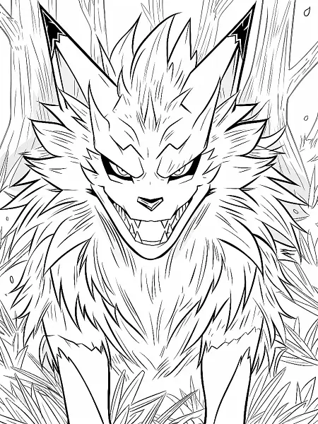 Fierce Zygarde in Forest - Clean Line Art Coloring Page - 0