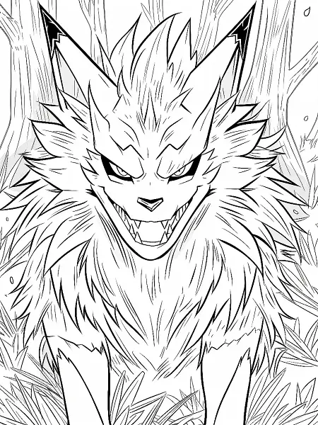 Fierce Zygarde in Forest - Clean Line Art Coloring Page