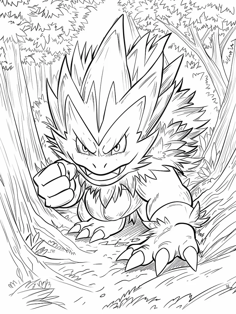 Fierce Zygarde in Forest - Clean Line Art Coloring Page 4