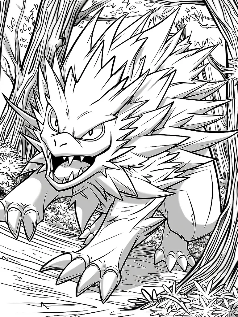 Fierce Zygarde in Forest - Clean Line Art Coloring Page 2