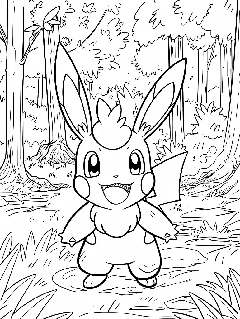 Lopunny Pokemon Coloring Page: Forest Happiness 3