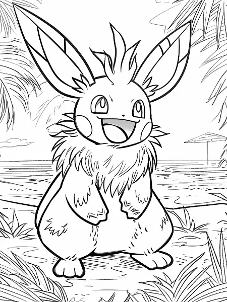 Flamigo Pokemon Coloring Page with Tropical Beach Background - 2