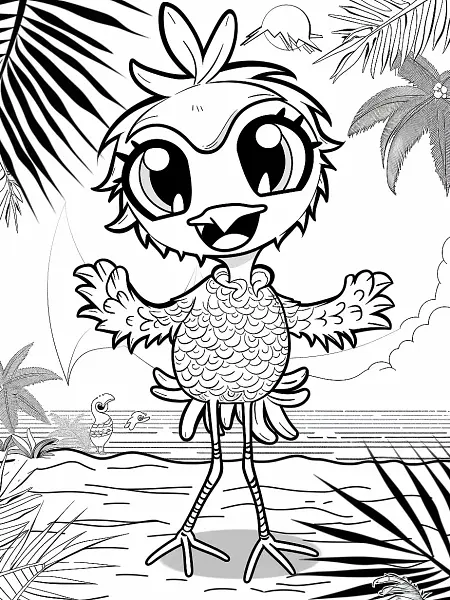 Flamigo Pokemon Coloring Page with Tropical Beach Background - 1