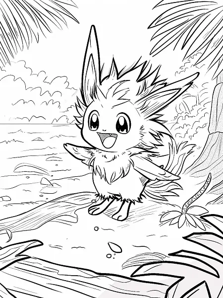 Flamigo Pokemon Coloring Page with Tropical Beach Background - 0