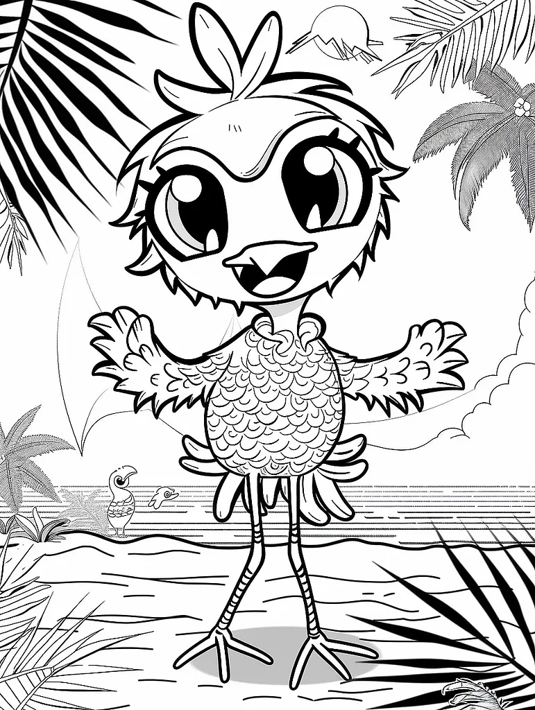 Flamigo Pokemon Coloring Page with Tropical Beach Background 2