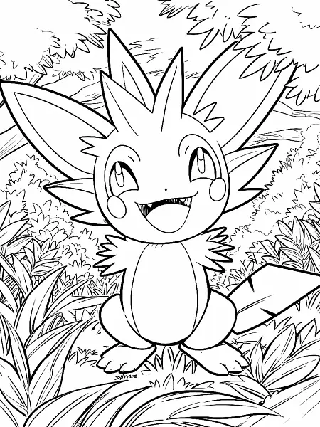 Joyful Cyndaquil in Forest Coloring Page - 0