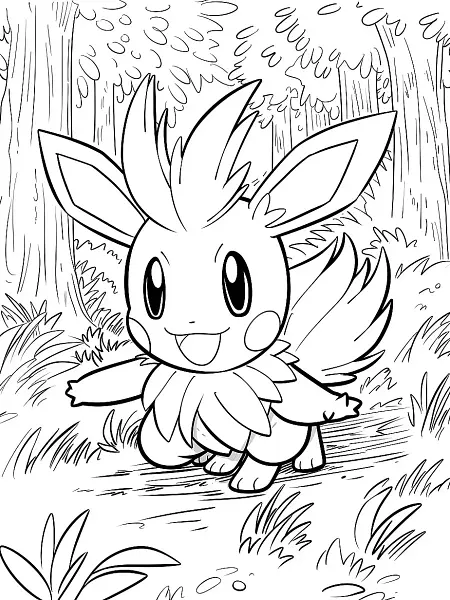 Joyful Cyndaquil in Forest Coloring Page - 1