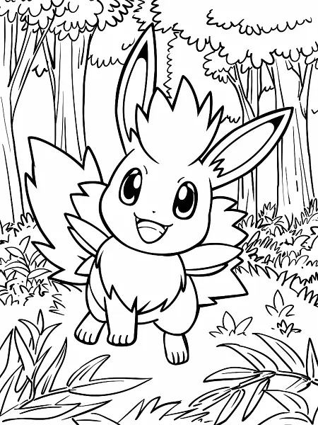 Joyful Cyndaquil in Forest Coloring Page - 2