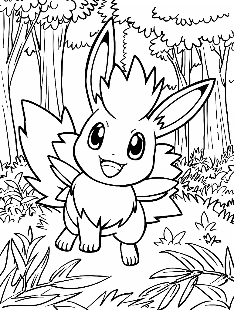 Joyful Cyndaquil in Forest Coloring Page 3