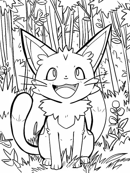 Joyful Meowscarada in Enchanted Forest Coloring Page - 0