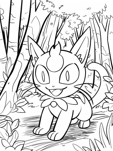 Joyful Meowscarada in Enchanted Forest Coloring Page - 3