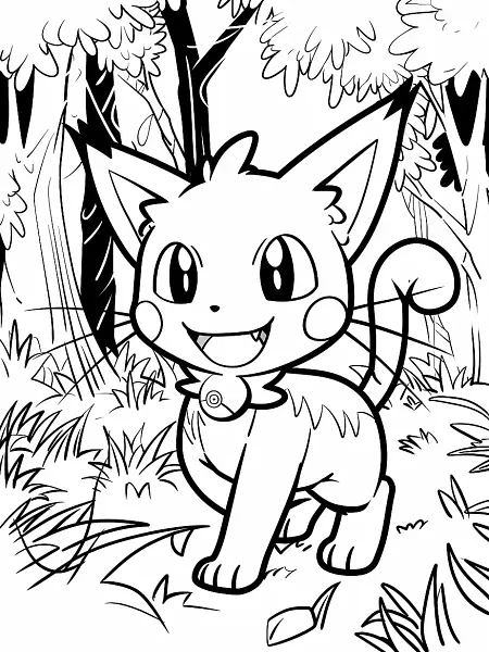 Joyful Meowscarada in Enchanted Forest Coloring Page - 2