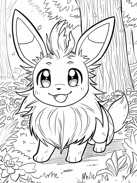 Persian Pokemon in Enchanted Forest Coloring Page - 3