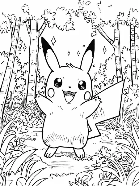 Persian Pokemon in Enchanted Forest Coloring Page - 1