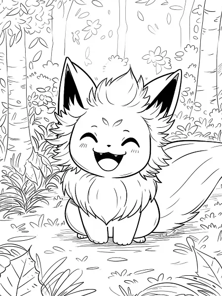 Persian Pokemon in Enchanted Forest Coloring Page - 2