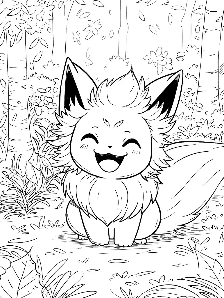 Persian Pokemon in Enchanted Forest Coloring Page 3