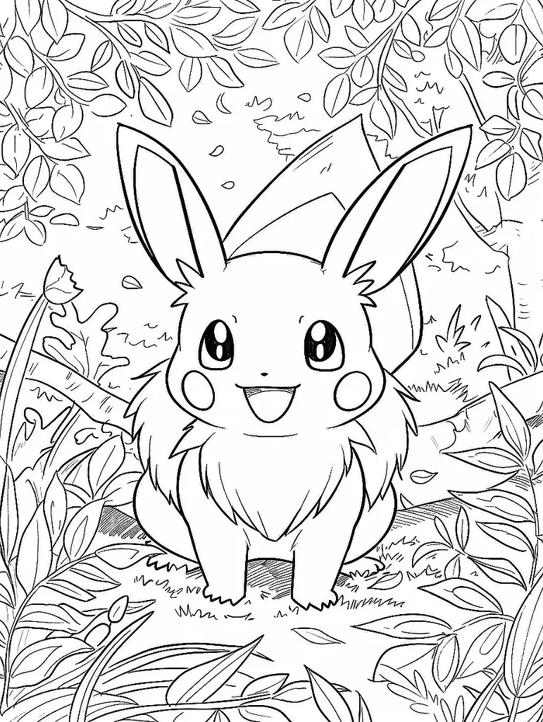 Persian Pokemon in Enchanted Forest Coloring Page