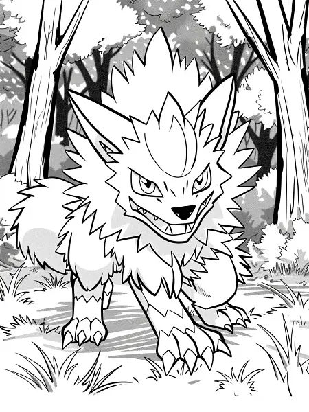 Zoroark Pokemon Coloring Page in Forest - 2