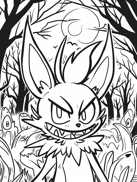 Greavard Pokemon in Haunted Forest Coloring Page - 2