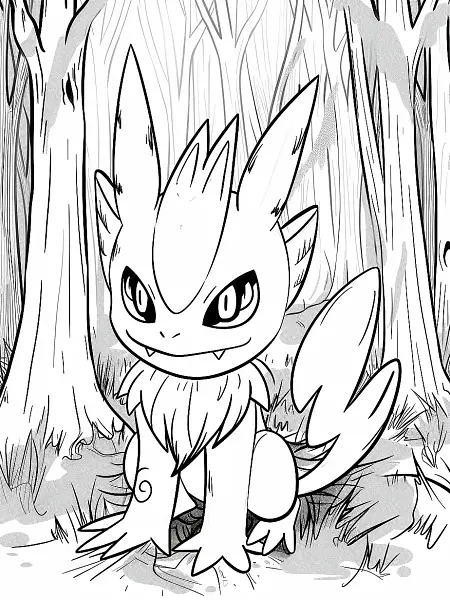 Greavard Pokemon in Haunted Forest Coloring Page - 1