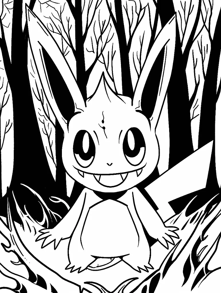 Greavard Pokemon in Haunted Forest Coloring Page